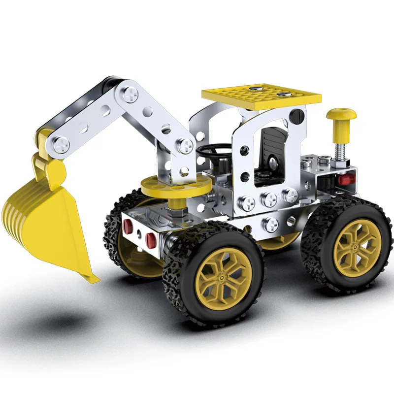 Metal Building Block Assembly Toy Excavator Bulldozer Crane Model 3D Three-dimensional Nut Disassembly Toy for Boy