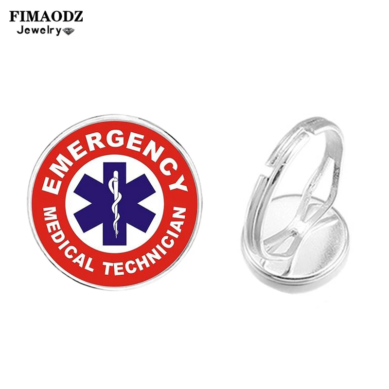 Technician Emergency Medical Alert Ring for Men Women Star of Life Art Photo Custom Glass Adjustable Rings Jewelry Gift