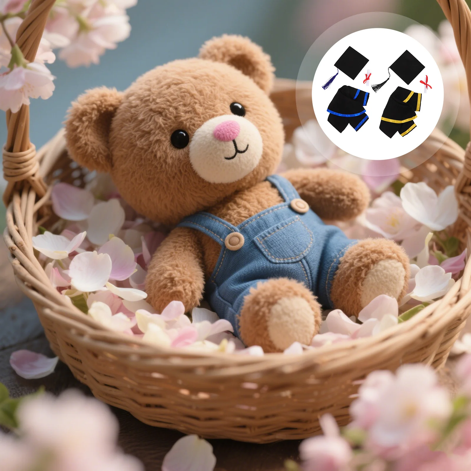 2 Set Bärenkleidung 30 cm weiches Outfit Grad Cap Kragen Grad Bär Kostüm Kit für Stofftier Dress Up Zubehör