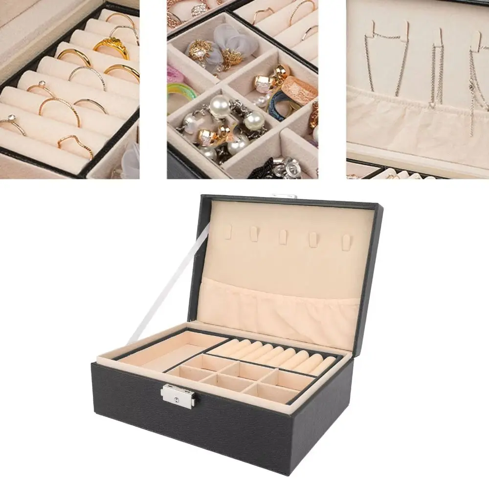 

Jewelry Display Double Layer Jewelry Box PU Leather Earring Holder Displays Box Double Storage Ornaments Case Storage