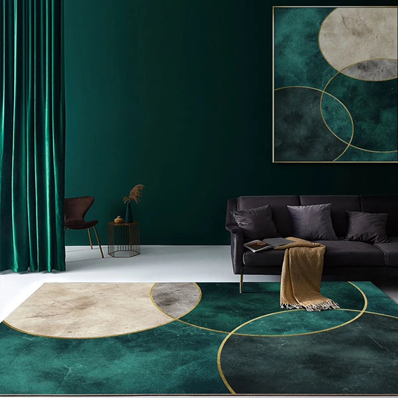 Light Luxury Green Carpets for Living Room Modern Geometric Floor Mat Bedroom Decor Bedside Rug Non-slip Large Area Carpet