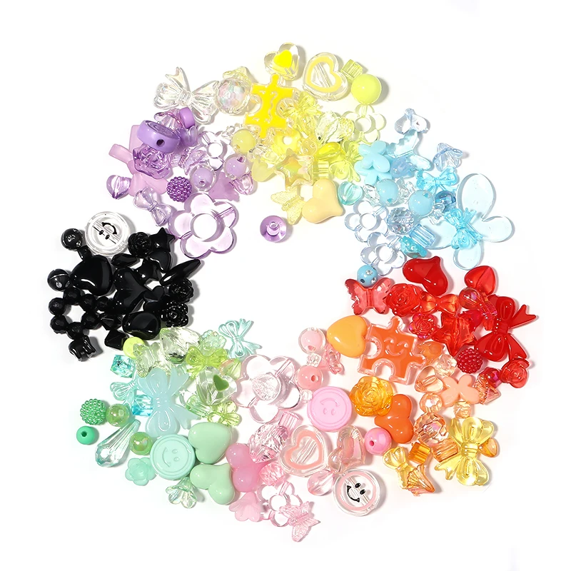50g Acrylic Mixed Beads Heart Round Flower Shaped Loose Beads For DIY Handmade Exquisite Phone Lanyard Accessories Supplies