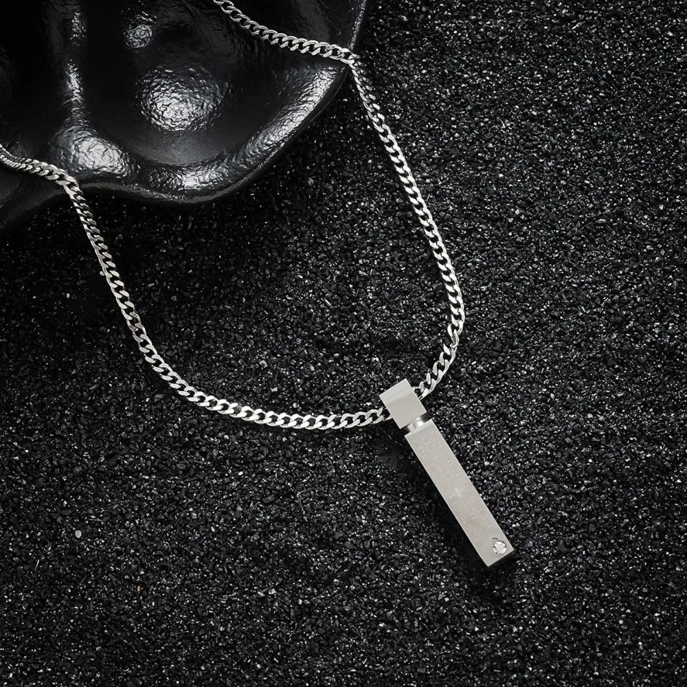 Rectangular Prism-shaped Pendant Necklace for Men - Titanium Steel Non-fading Fashionable and Simple Design - Sweater Chain