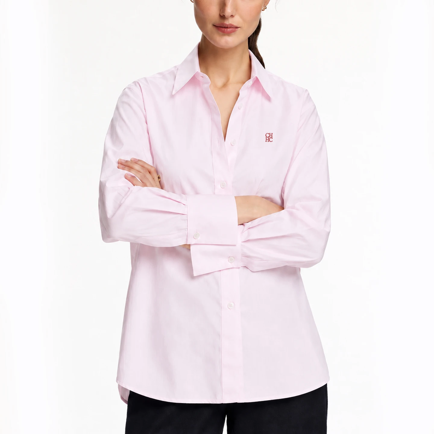 CH Damen Rosa Hemdbluse mit Knöpfen, Langarm, lässig, locker geschnitten, elegant, für Büro und Arbeit, modische Oberteile – Detail 4