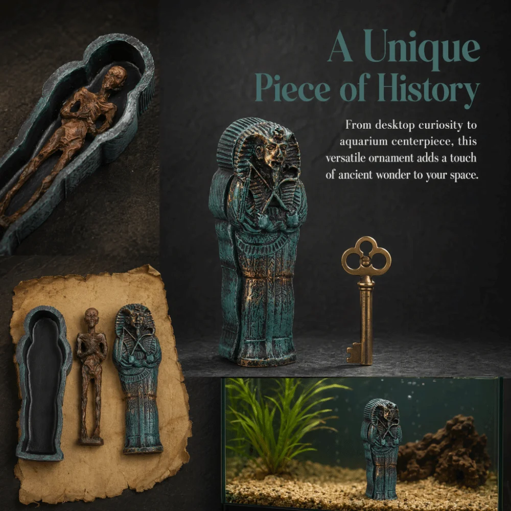 Resin Egyptian Mummy Coffin Ornament Complete Coffin with Separate Lid 4.92 X 1.77x1.73in Mini Resin Mummy Decor