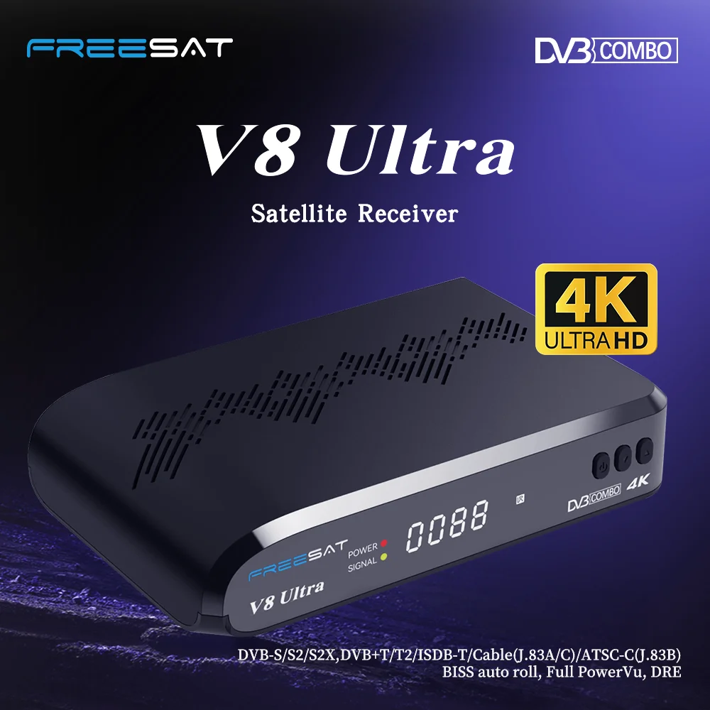 Спутниковый ресивер Freesat V8 Ultra 4K, DVB-S2X/T2/ISDBT/ATS-C, 4 ГБ ОЗУ, H.265, многоязычный, лучше, чем модель V8UHD Спутниковый ресивер Freesat V8 Ultra 4K, DVB-S2X/T2/ISDBT/ATS-C, 4 ГБ ОЗУ, H.265, многоязычный, лучше, чем модель V8UHD
