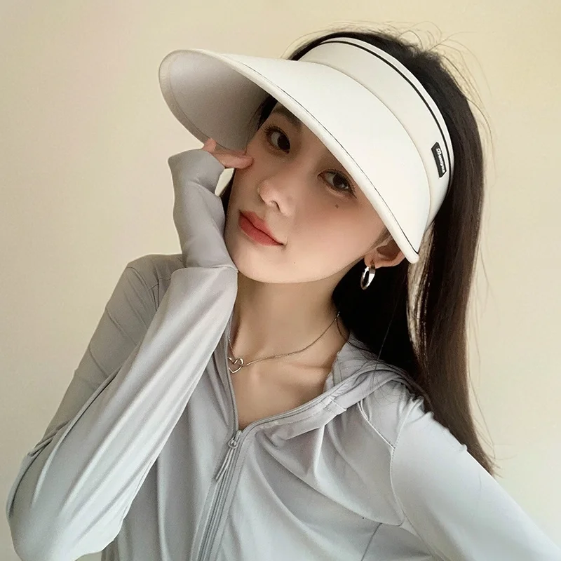 Rosto cobrindo chapéu de aba grande esportes moda chapéu de sol vazio topo chapéus de sol para mulheres chapéu novo verão chapéu de proteção solar 2