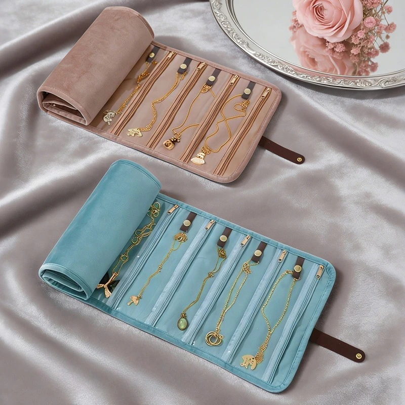 

Velvet jewelry storage bag, multi-layer earrings, necklace storage bag, portable roll, travel accessories organizing bag