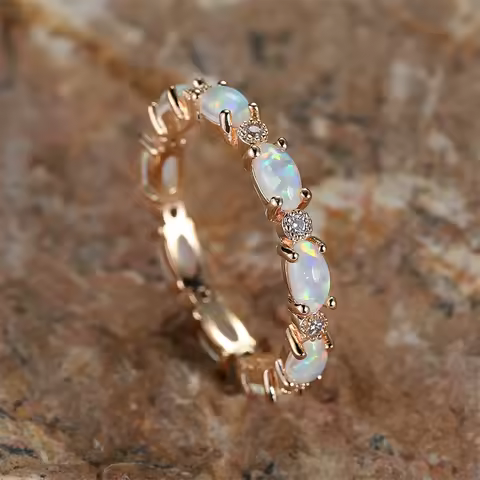 Bride Small Oval Stone Ring White Fire Opal Stacking Rings For Women Silver Gold Color Luxury Zircon Lover Wedding Bands Jewelry