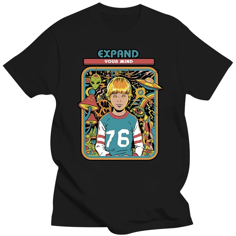 Expand Your Mind T-shirt Geek Men T Shirt 100% Cotton Tops & Tees Psychedelic Mushroom Tshirt Alien Designer Awesome Tshirts