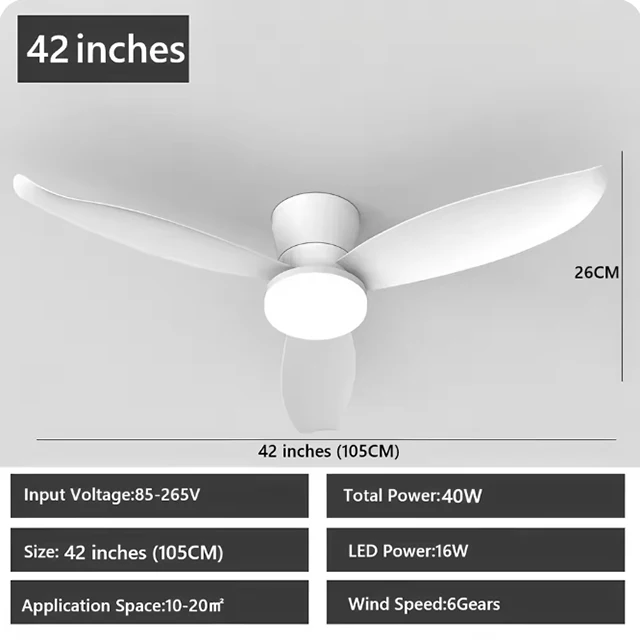 Modern Ceiling Fan with LED Light 3 Colors, 6 Speeds, 36 Inch/42 inch Electric Fans 3 Blades for Kitchen Bedroom Dining Room image 3