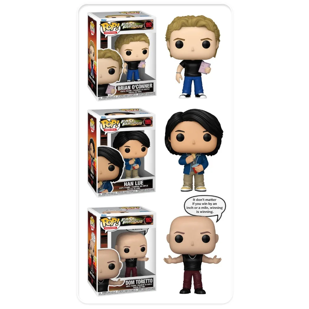 Set de Figuras de Acción Funko Pop de Fast Furious: Brian O'Conner, Dom Toretto y Han, Juguete Coleccionable para Fans, Regalo de Cumpleaños, Decoración de Escritorio