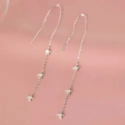 Birthday Gift 925 Sterling Silver Star Zircon Earrings Long Tassel Pentagonal Star Earrings For Women's Wedding Jewelry