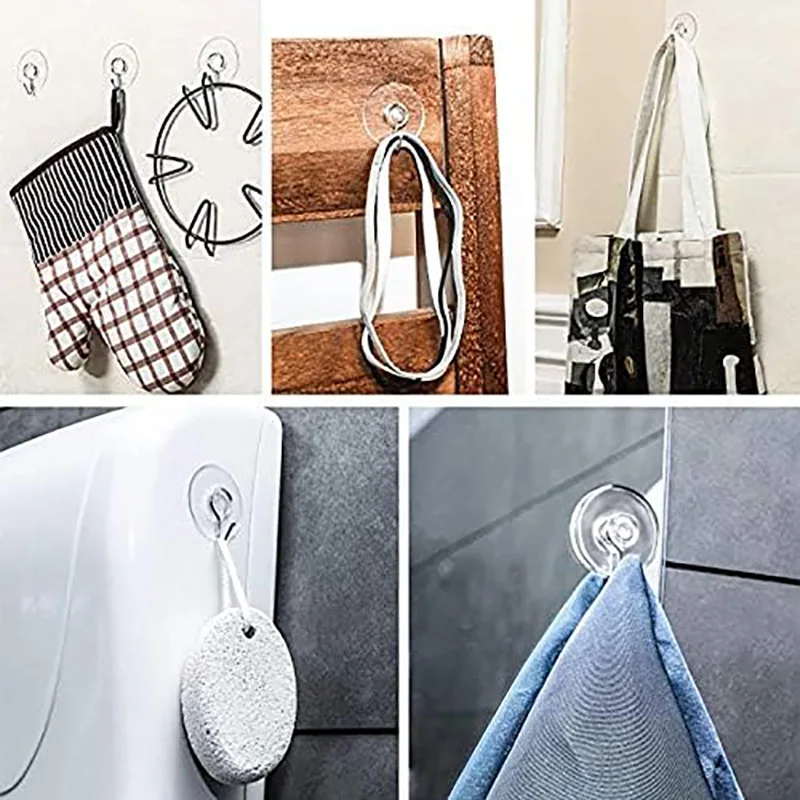 5/10Pcs Suction Cup Hooks 20/30/50mm Clear Sucker Cup Sucker Hooks Clothes Coat Hanging Hook For Kitchen Bathroom