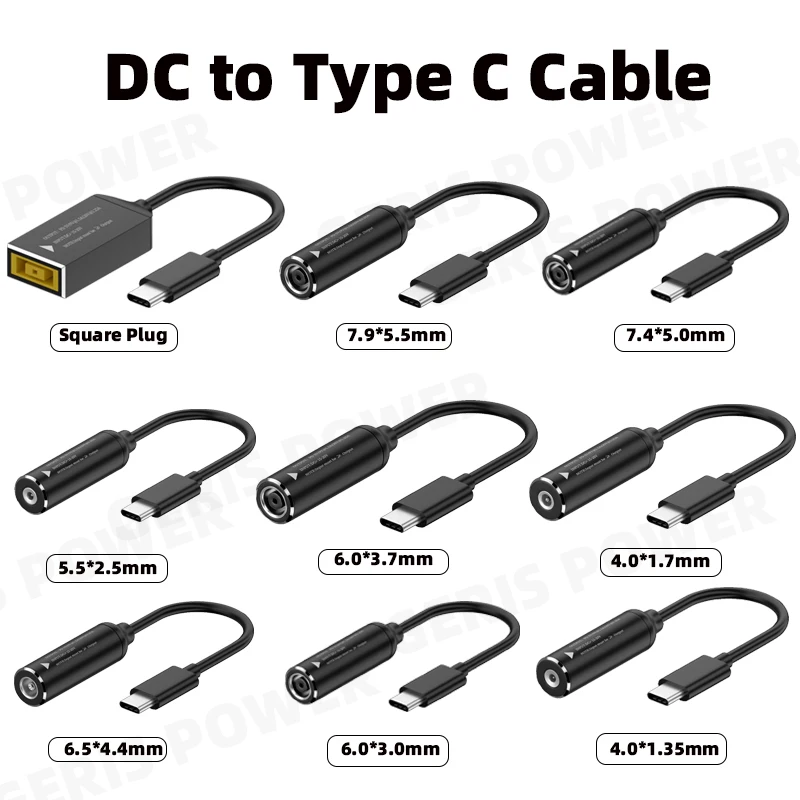 65W DC to USB C Cable 5.5X2.5 7.4X5.0 4.5X3.0 Laptop Adapter Female to Type C Connector Male PD Converter for Xiaomi Samsung