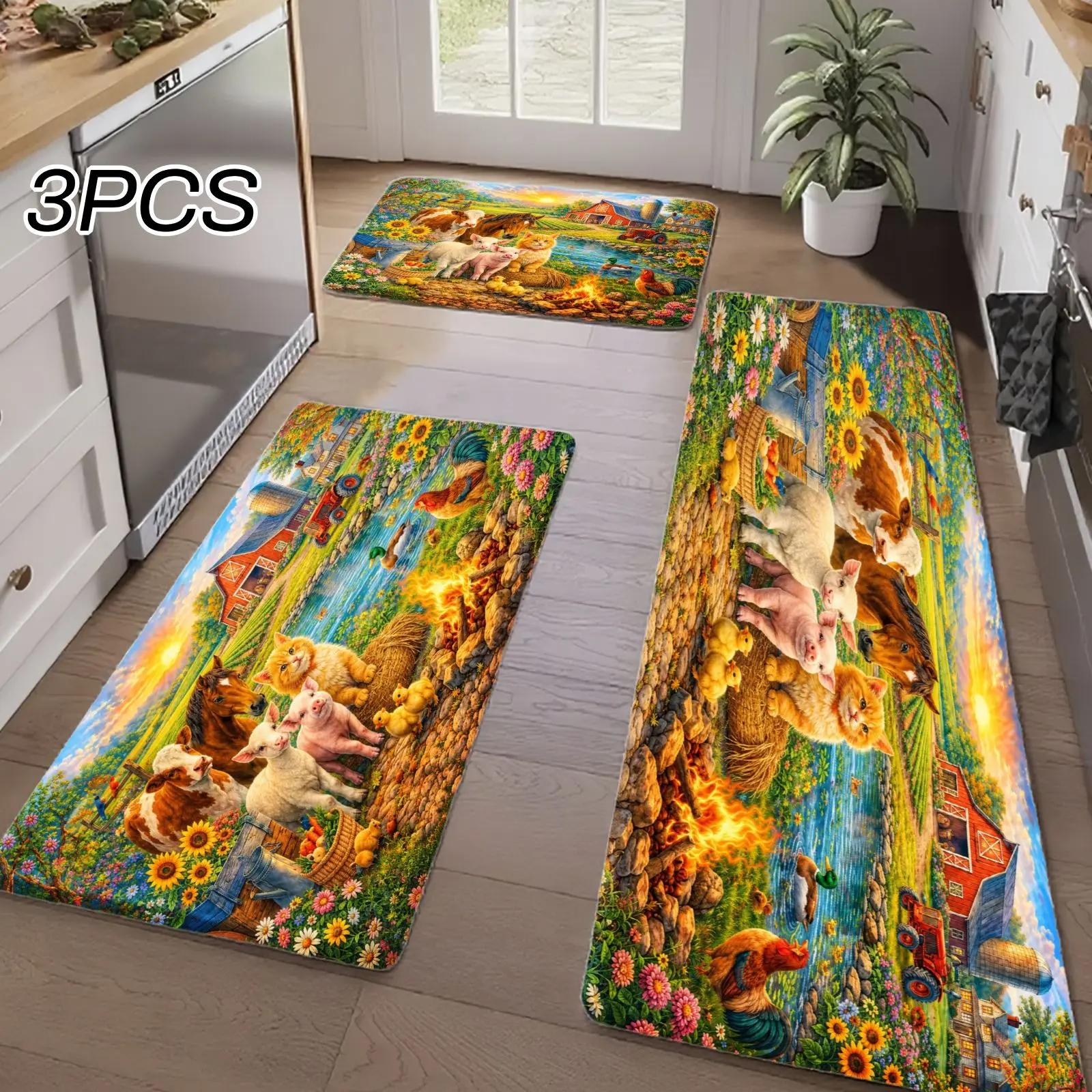 Home Bathroom Scene - 3PCS Kitchen Rugs,Home Decoration for Front