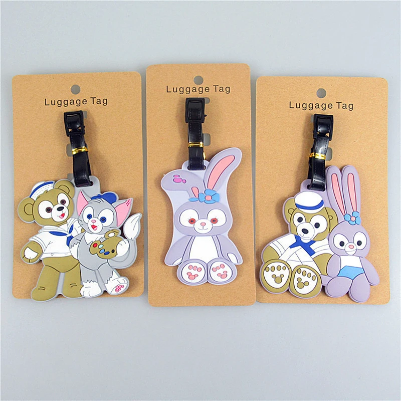 Duffy and Stellalou Silicone Luggage Baggage Tags Cute Animal Name Address ID Suitcase Labels Disney Travel Accessories Gifts