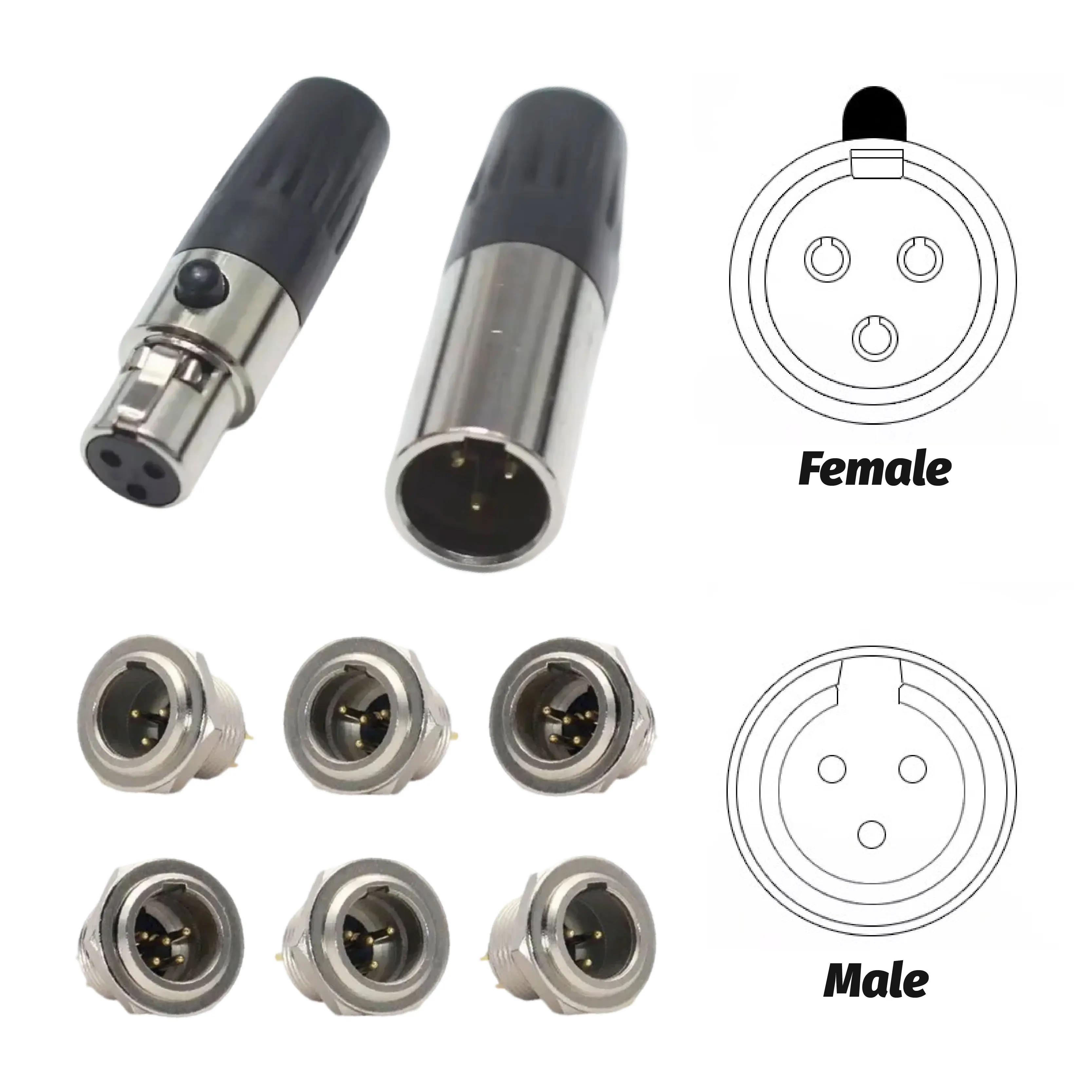 

5pcs Mini XLR Connector 3/4/5/6Pin Solder Male/Female Plugs for Microphone Audio Cables Connector