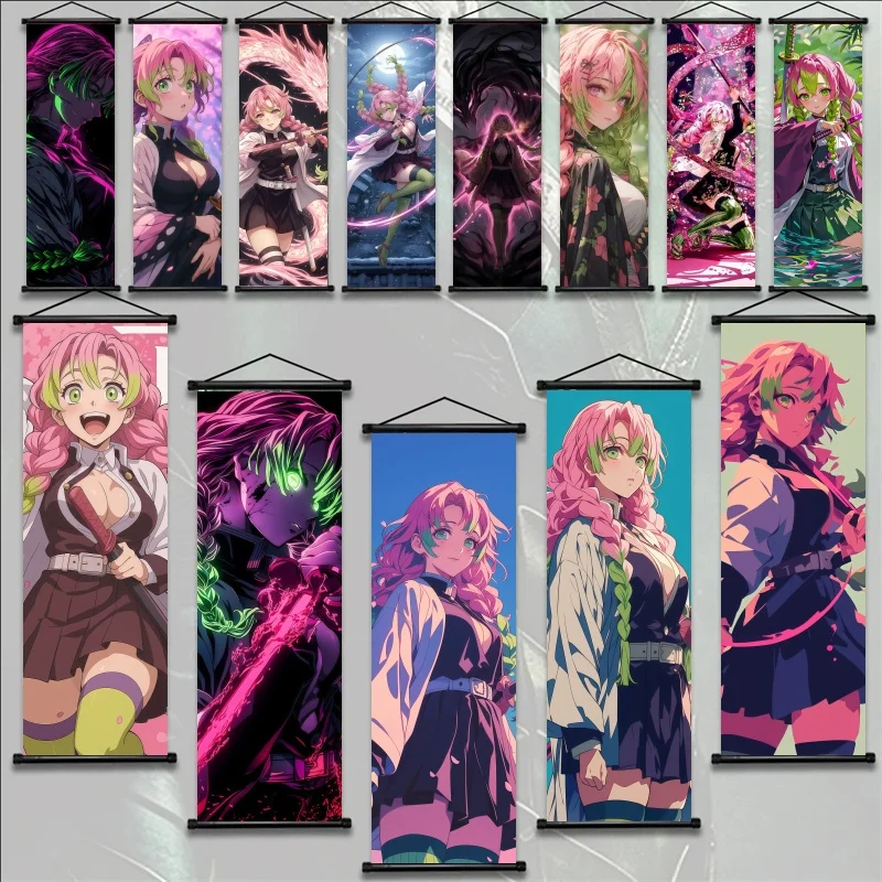 Demon Slayer Mitsuri Kanroji Anime Stoff-Wandkunst Poster Hängende Schriftrolle für Schlafzimmer Gaming-Raum Wohnzimmer Heim-Dekoration Geschenk