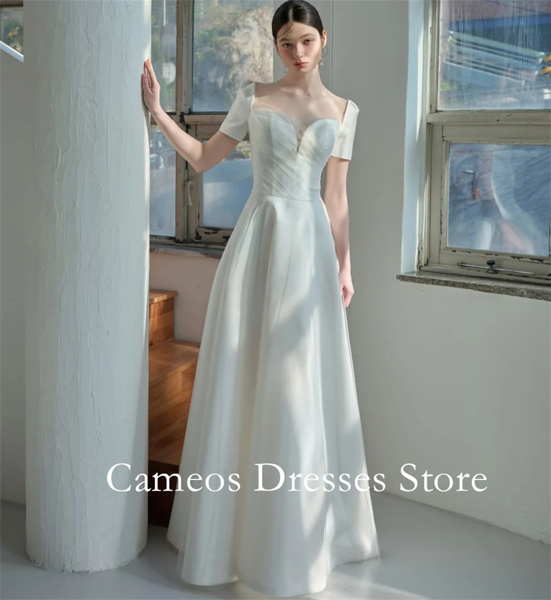 

SONDR Customized Sweetheart Short Sleeves Wedding Dresses Floor Length Corset Ruched Ivory Brides Gowns Women Bridal Dresses