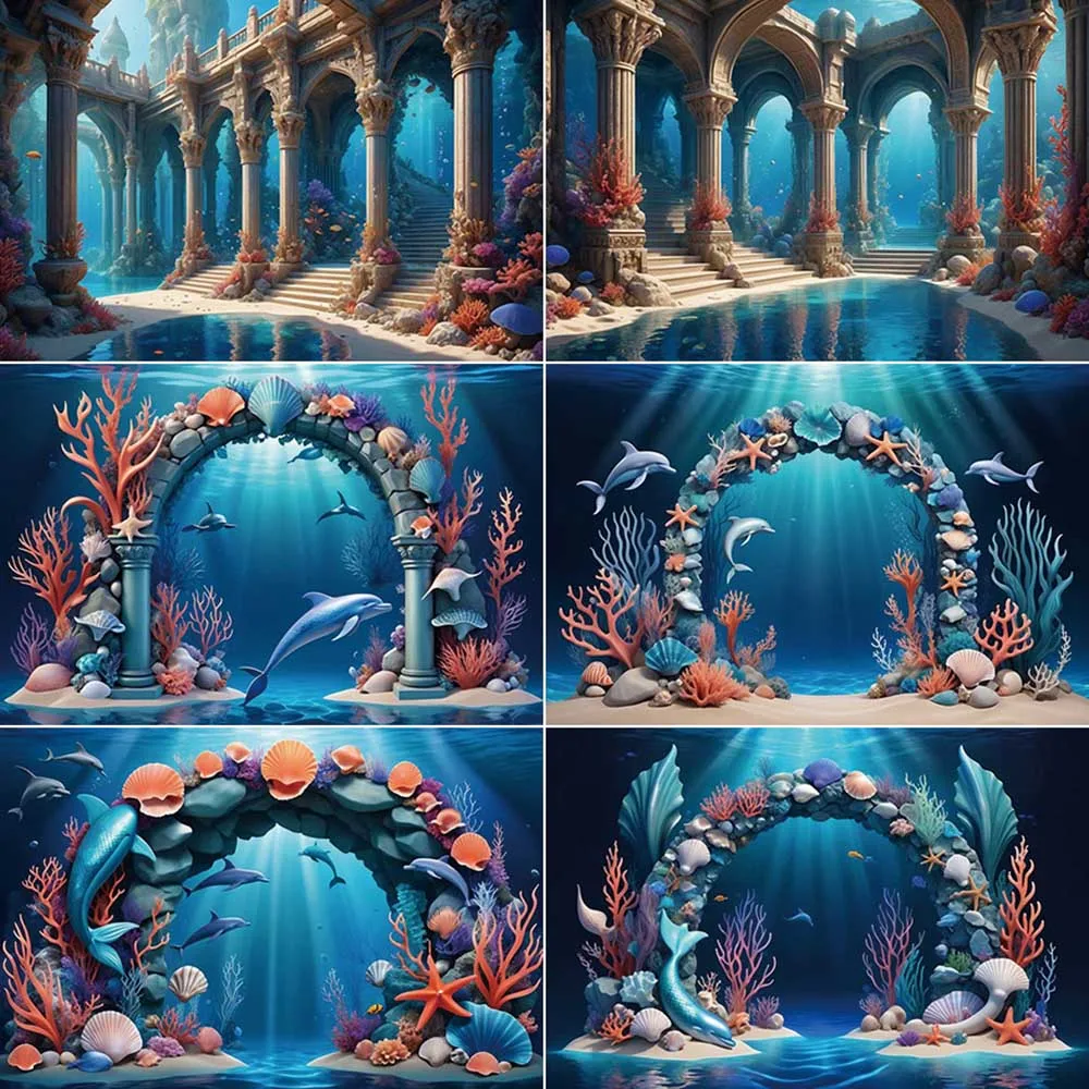 

MOON.QG Underwater Wonderland Background Photography Coral Arch Seaweed Photocall Backdrop Baby Photo Studio Photozone Supplies