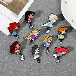 Disney Pins Cute Fairy Tale Princess Series Pattern Metal Badge Accessories Cute Alice Mermaid Brooches Lapel Pin Bag Decoration