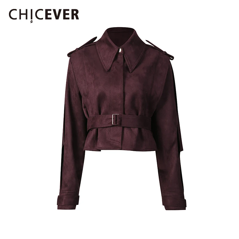 

CHICEVER Coffee Spliced Sashes Jacket Female Lapel Long Sleeve Loose Korean Temperament Women's Jackets Autumn Fashion New Style