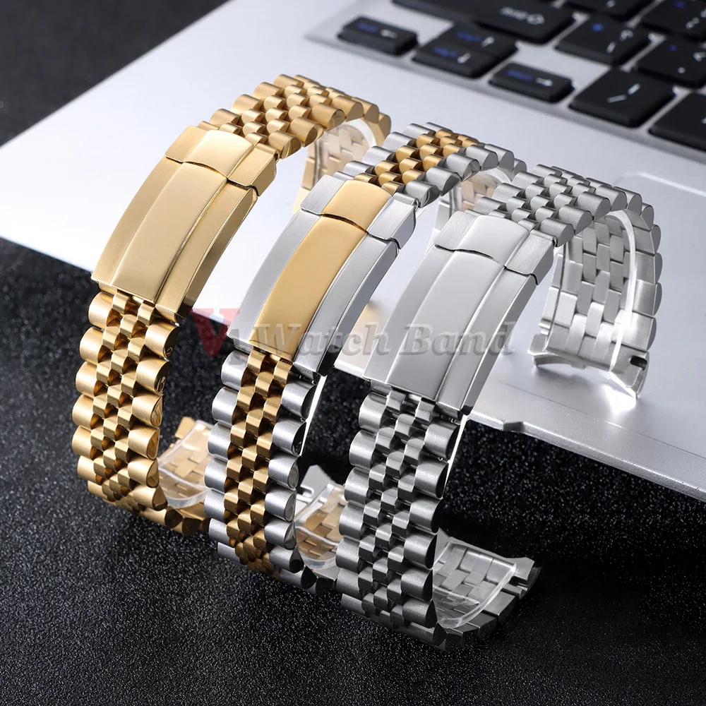 Watchband Screw Link Curved End Strap 20/21mm Stainless Steel Bracelet Metal Watchband for Rolex DAYTONA SUBMARINER Yacht-Master
