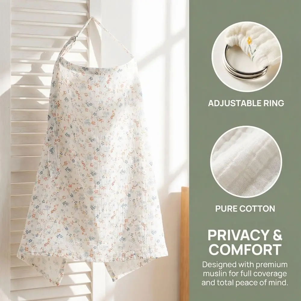 Cotton Breastfeeding Nursing Cover Adjustable Breathable Breast Feeding Blanket Multi-purpose Use Arch Neckline