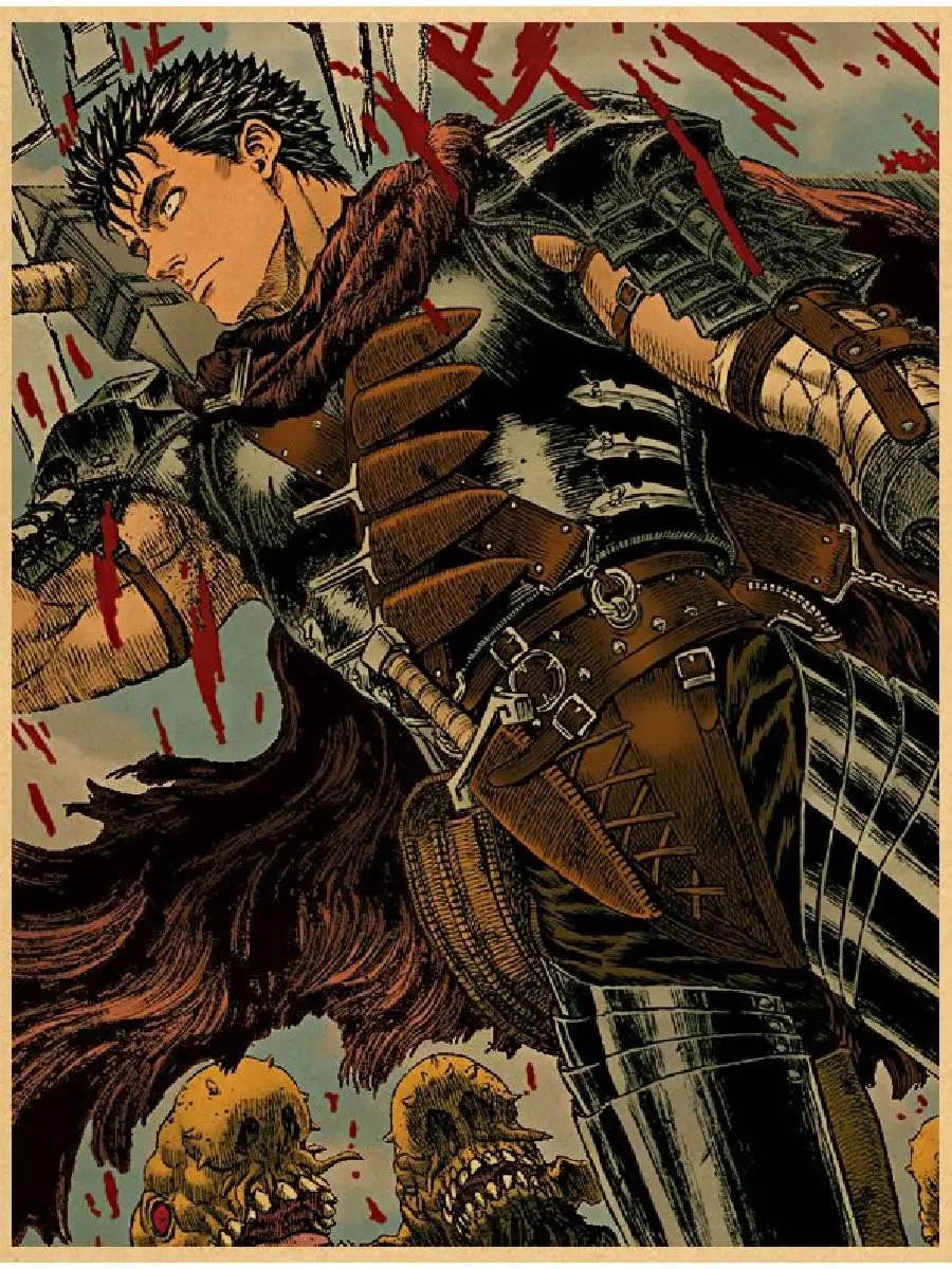 Vintage Japanese Anime Berserk Wall Poster  Guts the Swordsman  Zodd Sacrifice Art Print for Home Decor Wall Stickers Cartoon St