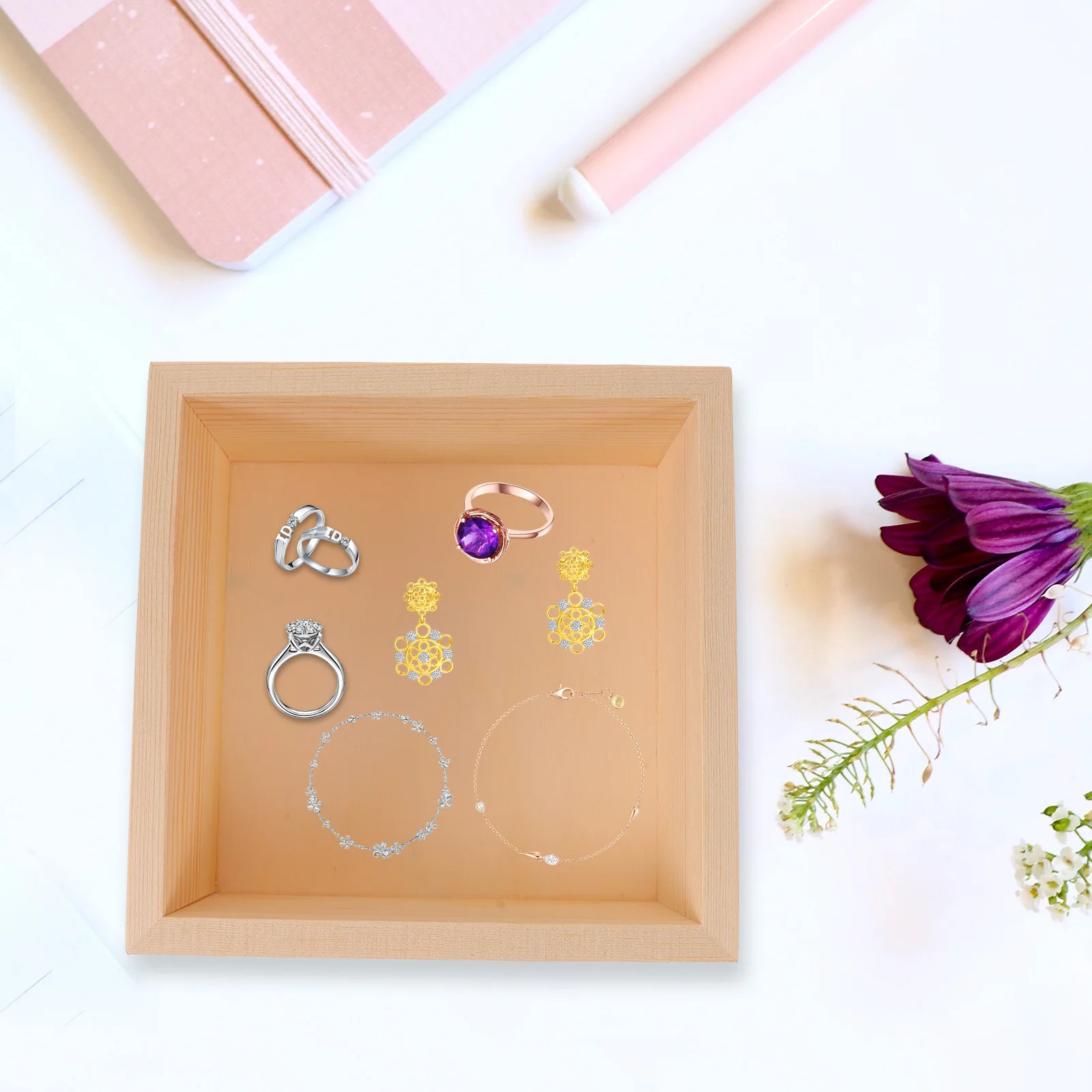 

4Pcs Small Wooden Boxes for Storage Craft Organizer Unpainted Square Wood Box Display Trinket Holder Desktop Organizer Home