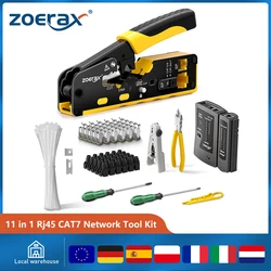 ZoeRax 11 in 1 RJ45 Cat7 Cat6A Crimp Tool Kit,Cable Tester,Wire Cutter,Blades Cat7 Connectors and Boots Cable Ties screwdrivers