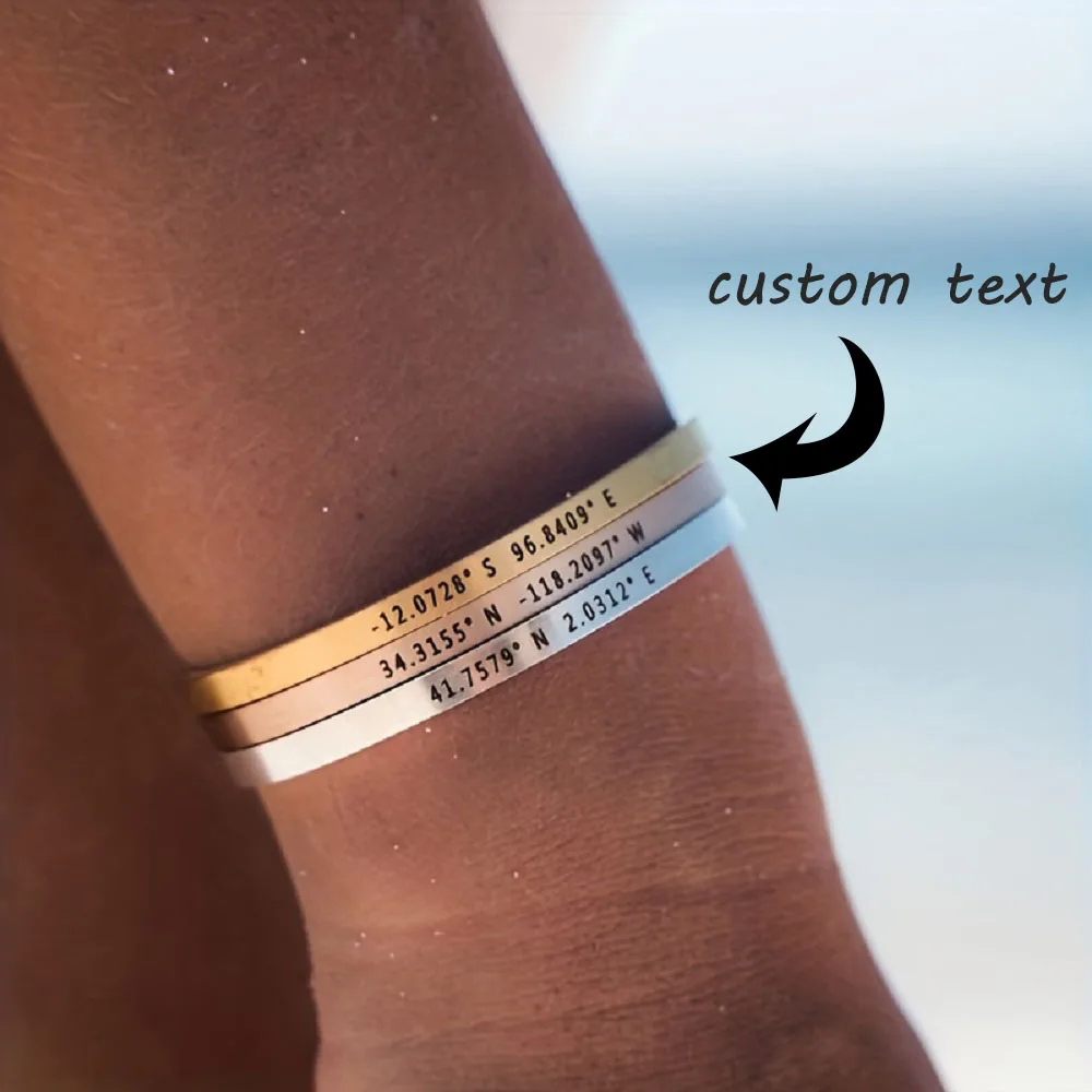 Personalized Engraved Customized Name Stainless Steel Bracelet 4 Colors Custom Open Cuff Bracelets and Bangles for Women Men