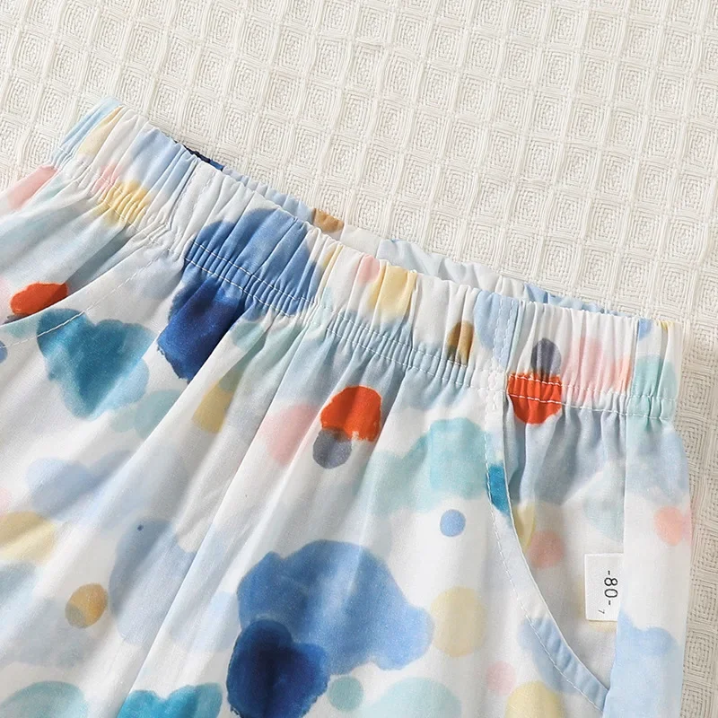 Baby Boy 2PCS Casual Outfit Watercolor Print Short Sleeve Button-Down Shirt & Shorts Set for Kids Daily Vacation Beach Wear 6