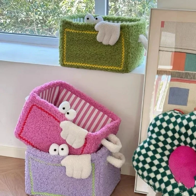 

Cute Style Flannelette Clutter Storage Basket Snack Toys Tidy Cartoon Style Laundry Basket Toys Storage Box for Kids Household