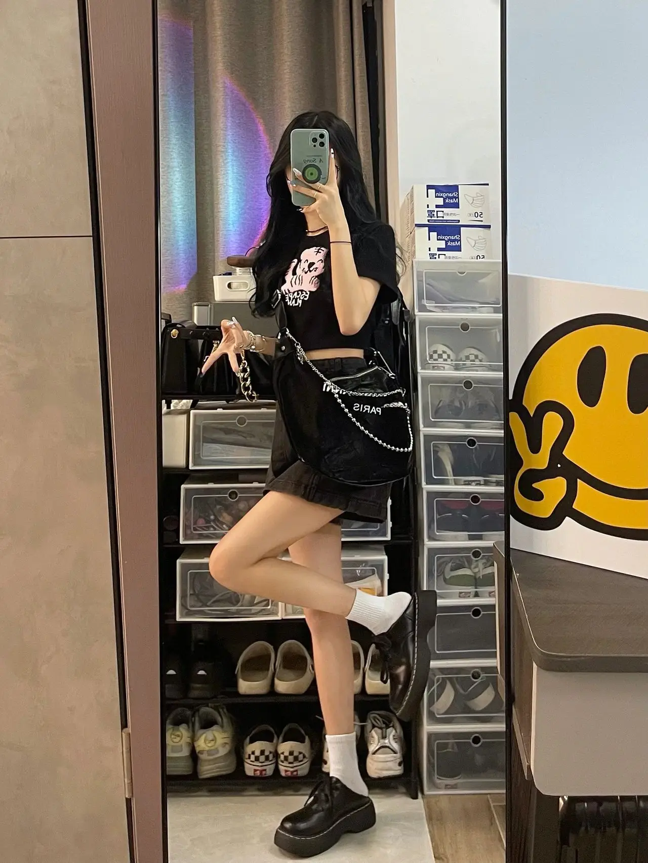 Amerykańska seksowna spódnica jeansowa damska z wysokim stanem, luźna, maskująca biodra, wyszczuplająca, z szerokimi nogawkami, modny design.