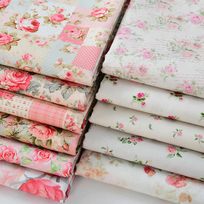 Rose Cotton Digital Printing Fabric 40s Poplin Pastoral Style Floral Shirt Skirt Fabric by Half Meter