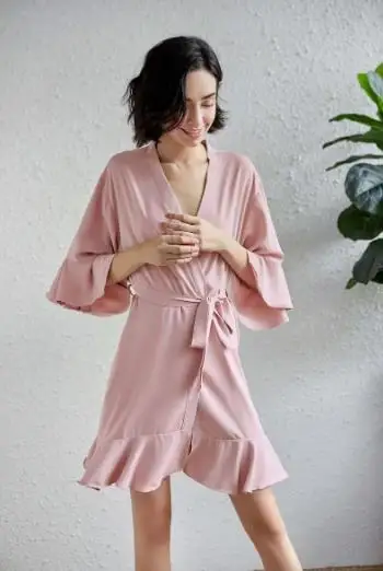 Sage Ruffle Robe Set Of Bridesmaid Robes Bridal Party Kimono Gown Bridesmaid Proposal Gift Wedding Clothes Solid Color Gown Robe