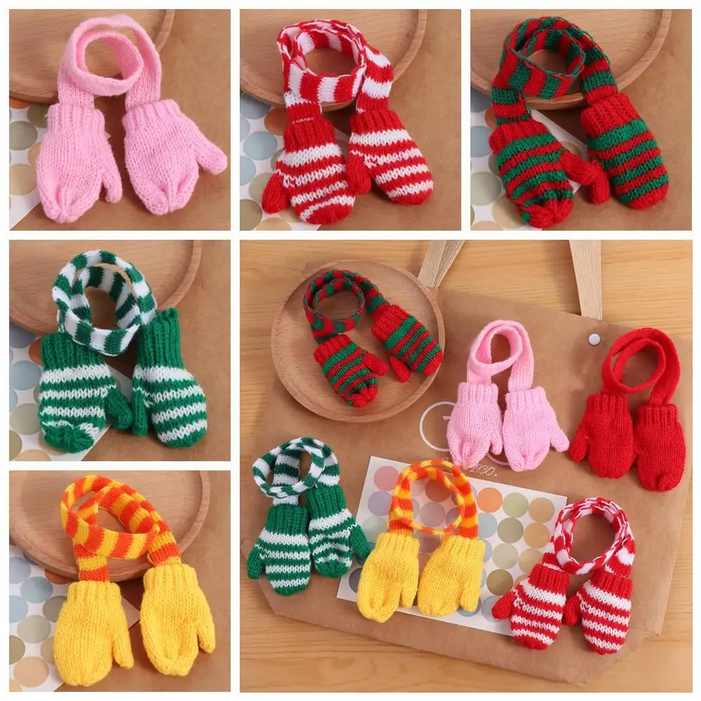 Miniature Neck Scarf 1:12 Doll Clothes Pretend Play Soft Doll Scarf with Gloves Simulation Mini Dolls Hat Xmas