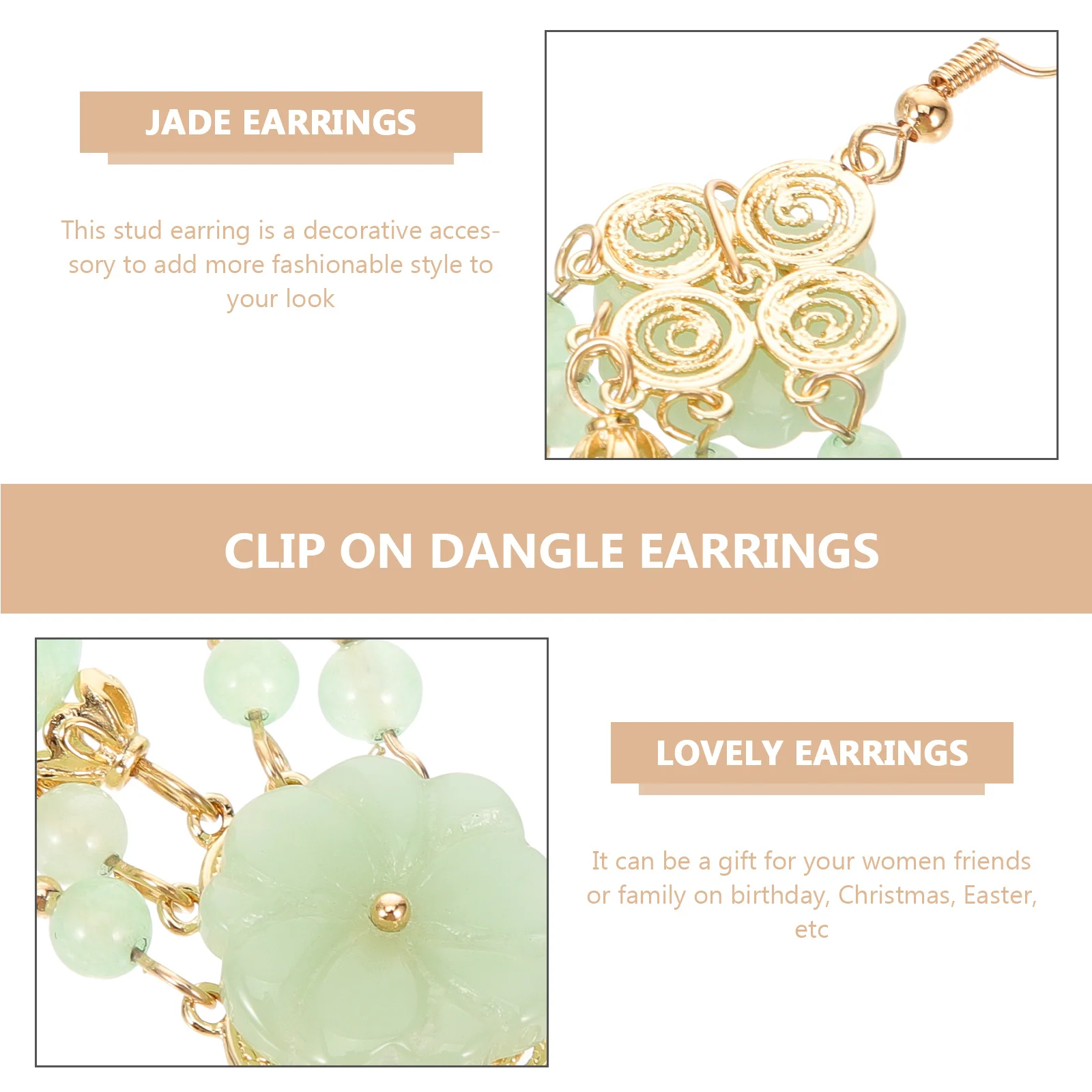 

1Pair Jade Earrings Girls Elegant Dangle Drop Hook Earrings Lightweight Womens Jewelry for Wedding Party Dates