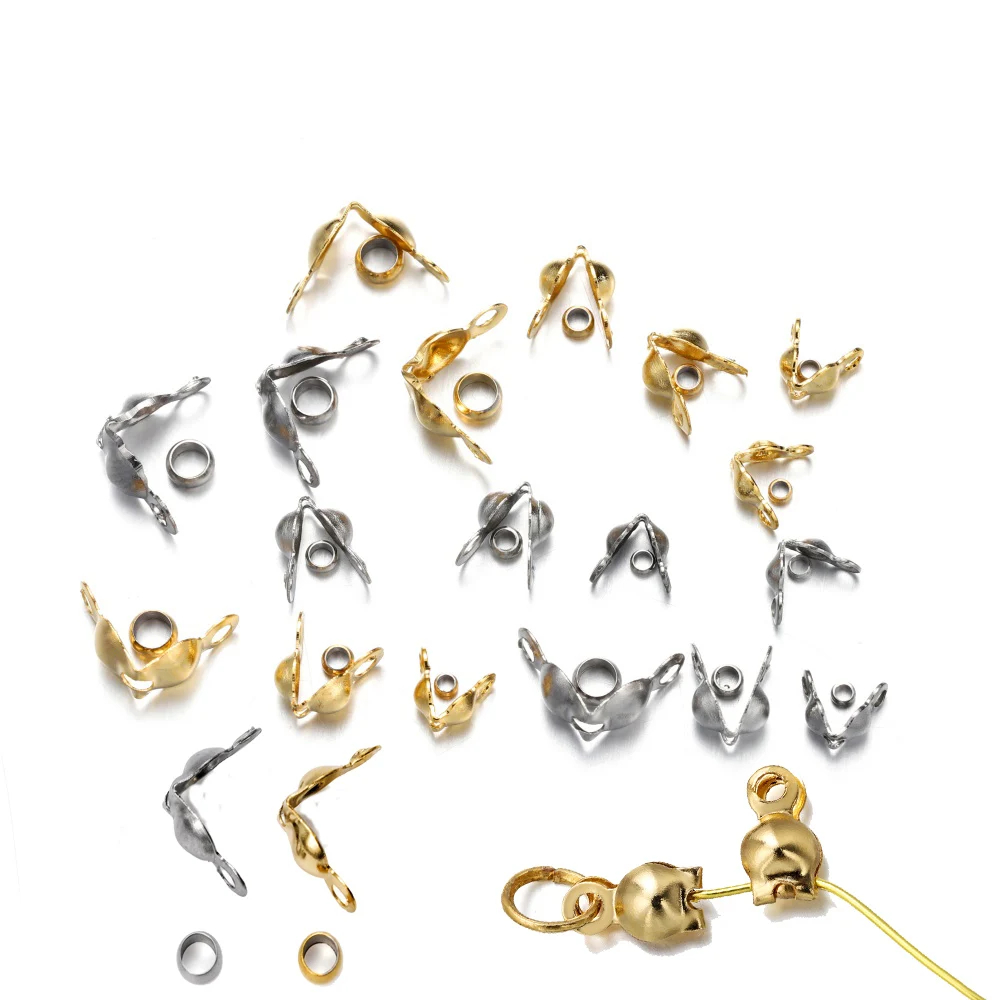 

50Sets Stainless Steel Gold Color Connector Clasp Crimp End Beads for DIY Bracelet Necklace Chains Jewelry Making Accessories