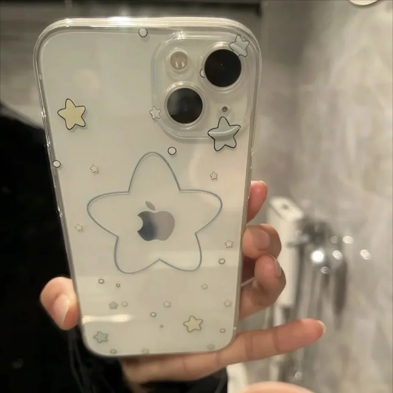 Simple Cute Stars Clear Phone Case For Samsung Galaxy S24 S23 S22 S25 Ultra Plus Transparent Cover S22+ S23+ S24+ S25+ Shell
