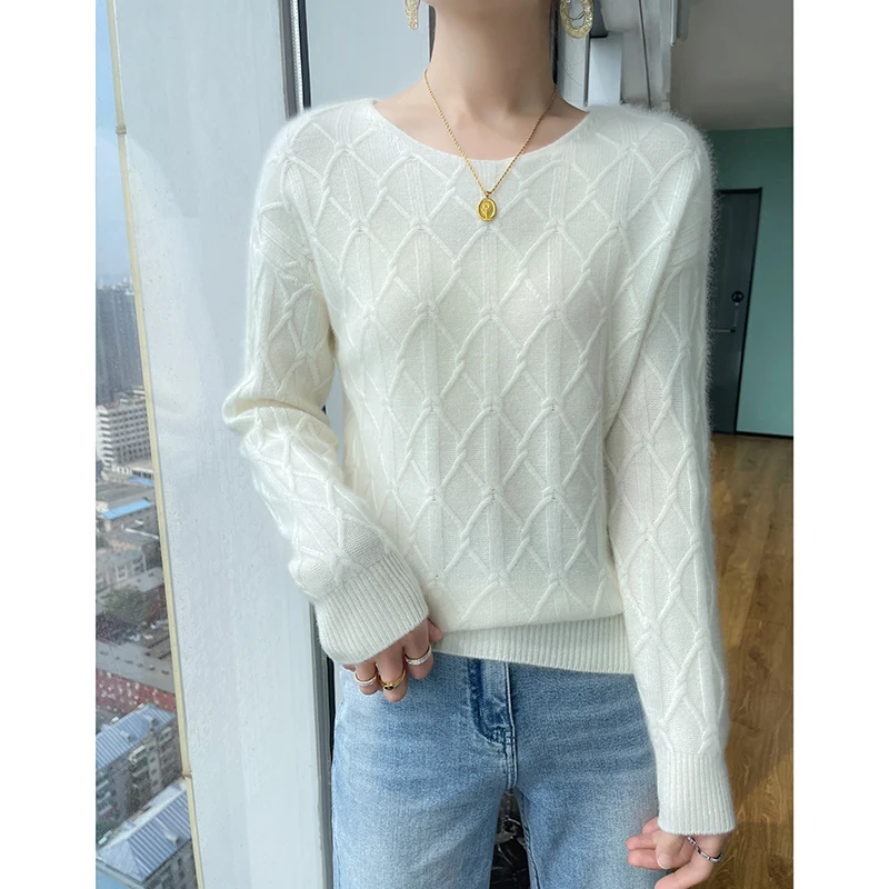 Women\'s Autumn Winter Long Sleeved Solid Color Pullover Round Neck High-Quality Jumper Top 100% Merino Wool Knitted Sweater