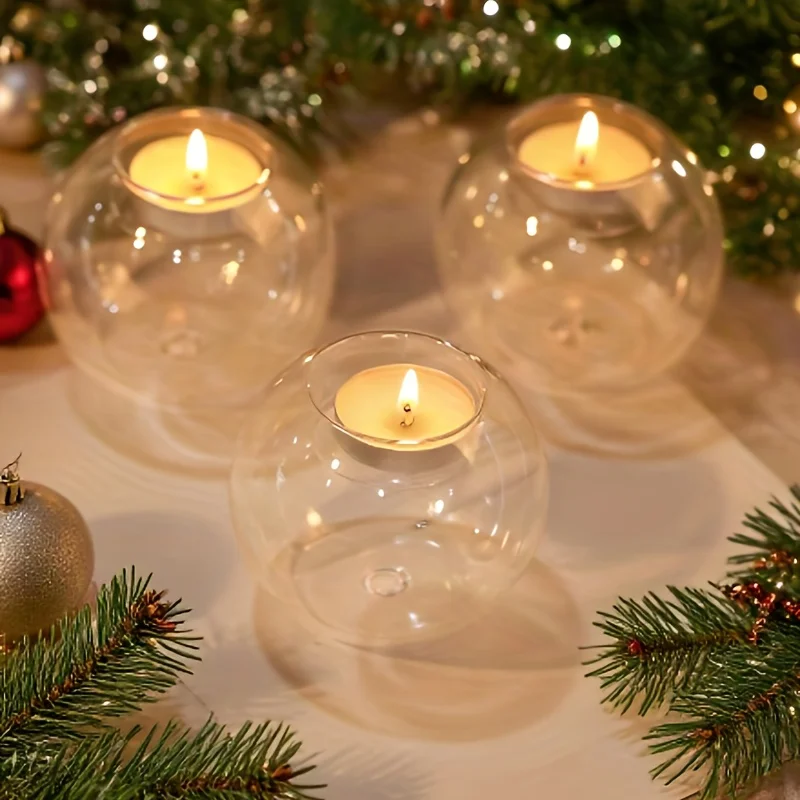 8/10/12cm Klarer Glas-Teelichthalter, Hohler Runder Glaskerzenhalter, Kerzenständer für Wohnzimmer, Hochzeit, Party, Heimdekoration