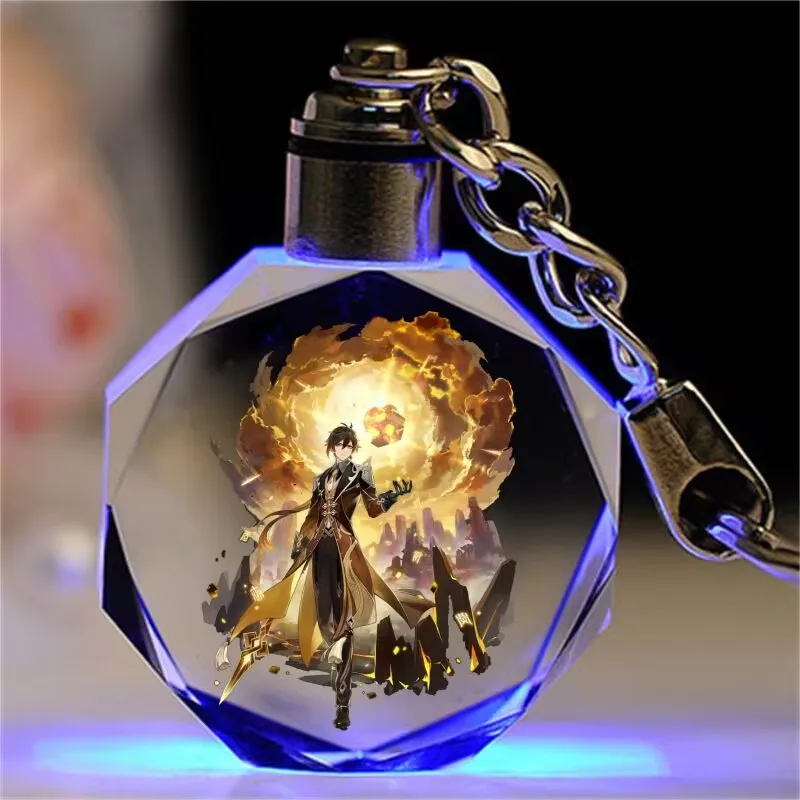 

Genshin Impact, cartoon and anime flash crystal keychain, schoolbag pendant, Raiden General, Walnut, Zhongli, xiao,souvenir