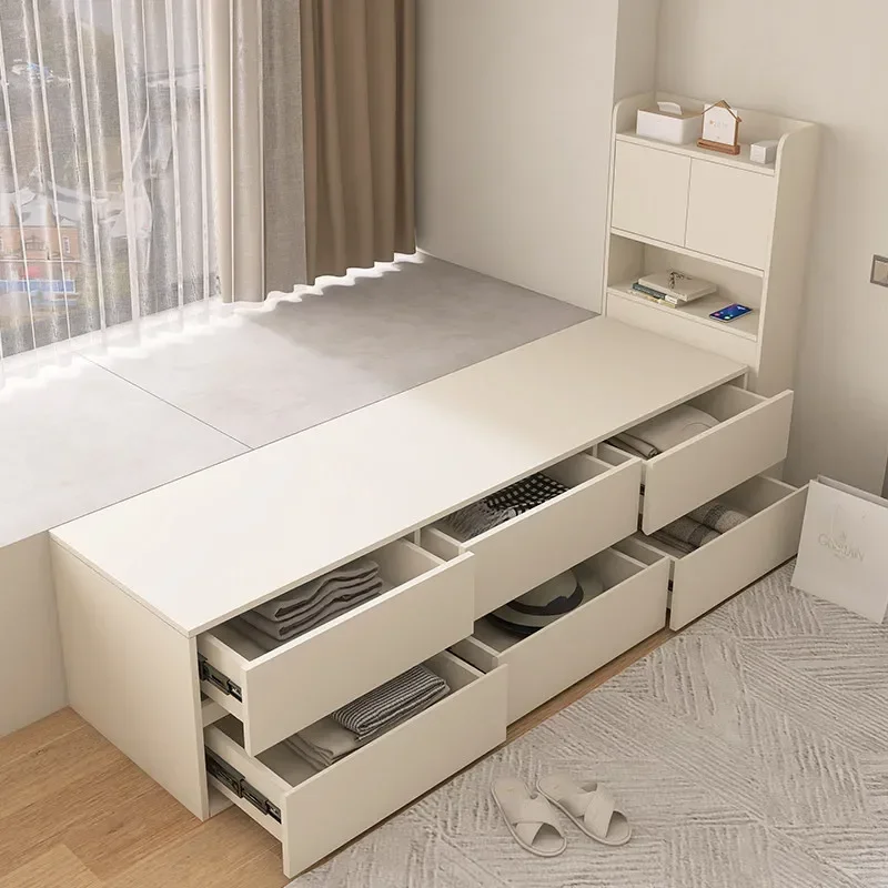 TAO TAO Solid wood windowsill remodeled tatami storage bed with drawers modern simplicity