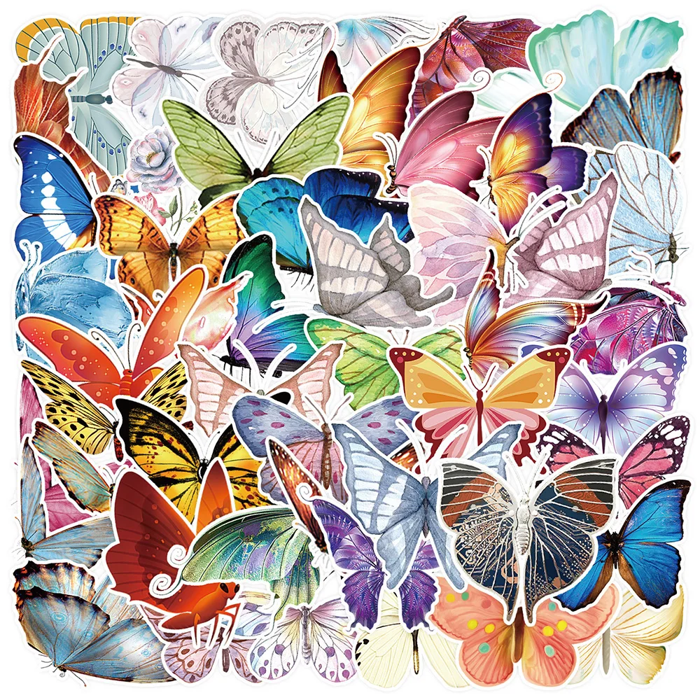 

10/30/50pcs Pretty Color Butterfly Graffiti Stickers for Laptop Phone Guitar Tablet Waterproof Cartoon Animal Sticker Decals Toy