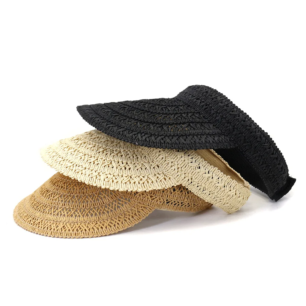 Empty Top Cap Spring Summer Korean Style Visor Straw Hat Outdoor Travel Beach Sun Protection Sunshade Big Brim Visor Cap