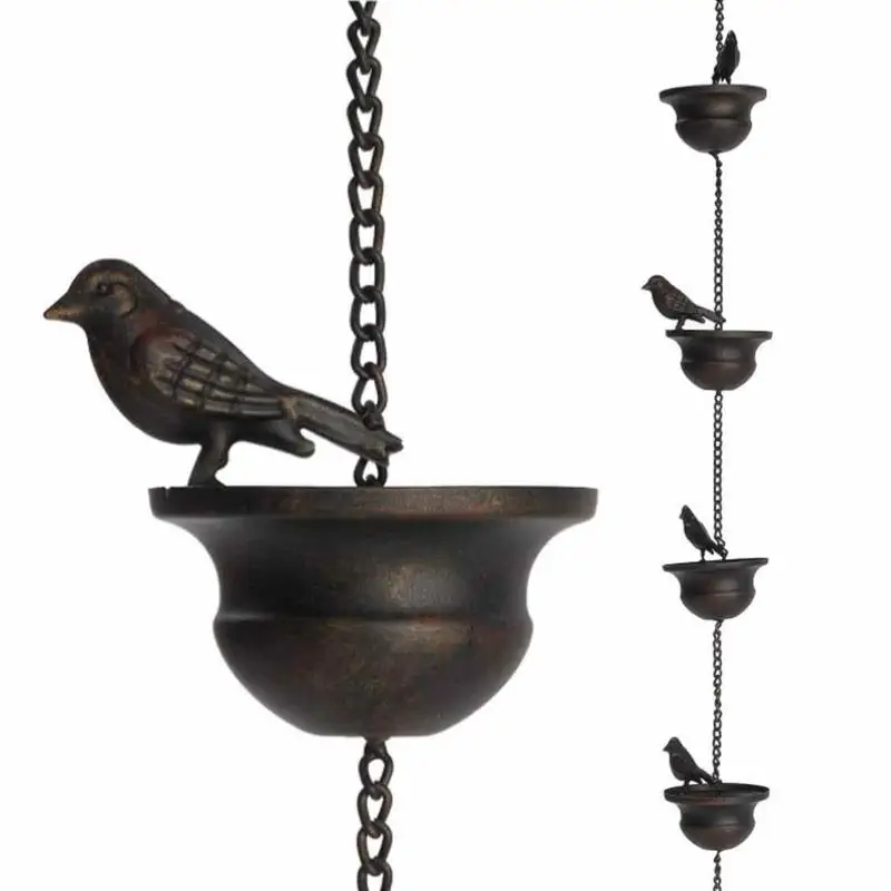 Rain Catcher Chain Gutter Downspout Rain Chimes Creative Birds On Cups Metal Rain Chain Roof Decoration Metal Drainage RainChain