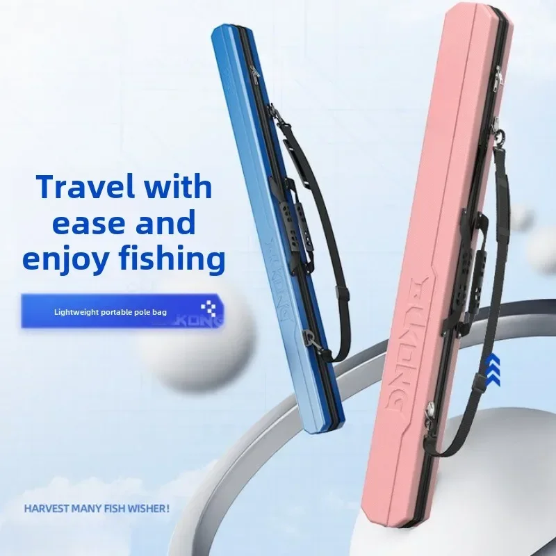 Pink Blue Fishing Rod Case - Durable ABS, Lightweight & Spacious with Easy-Clean Surface,Non-Slip Grip,Reinforced Shoulder Strap